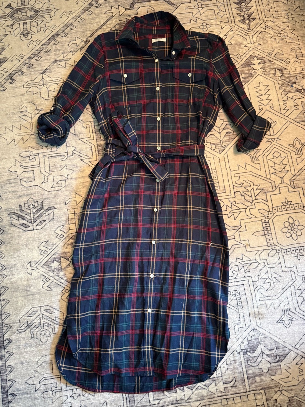 UNTUCKit women’s Parker dress plaid button front with belt and pockets size 6